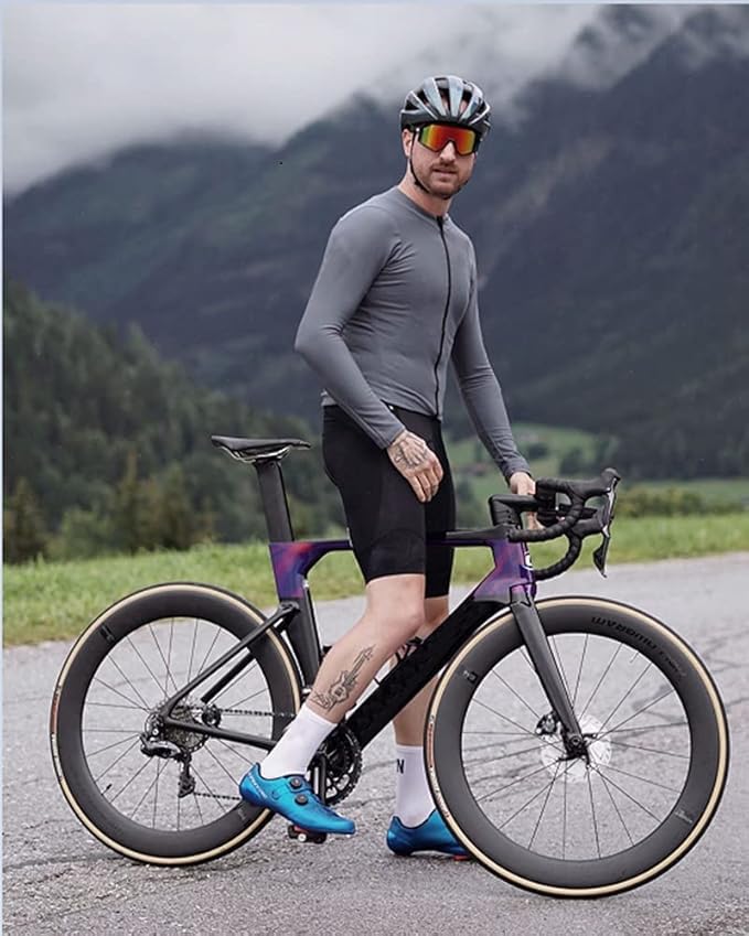 Men's Cycling Jerseys Long Sleeve Bike Biking Shirts Full Zip with Pockets Road Bicycle Clothing
