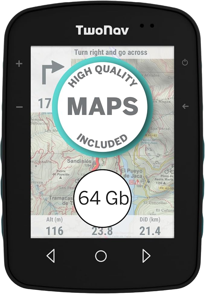 TwoNav Terra (64 GB) + Maps Included, GPS Bike Computer with 3.7-inch Wide Screen for Mountain, Hiking, MTB, Bicycle