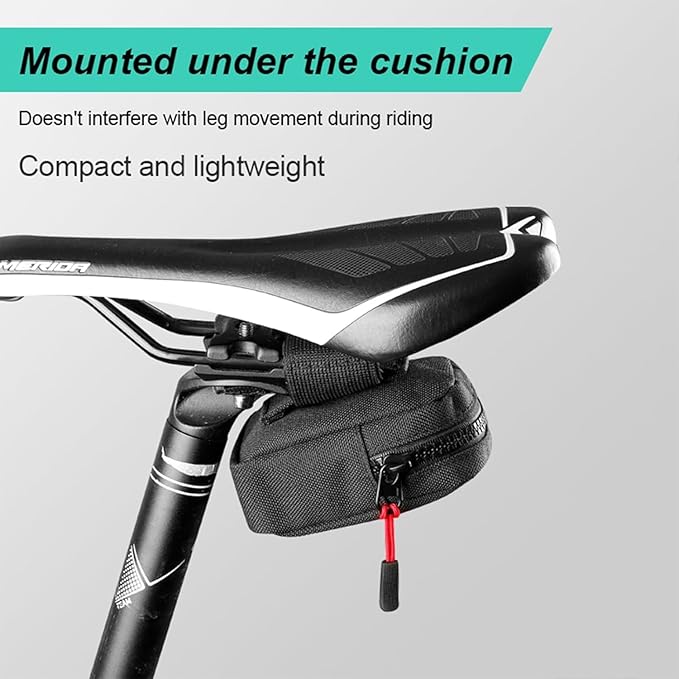 Compact Cycling Saddle Bag - Fits Under Bike Seat for easy storage - Road Bike & Bicycle Seat Bag - Tiny Durable & Water-resistant (Standard)