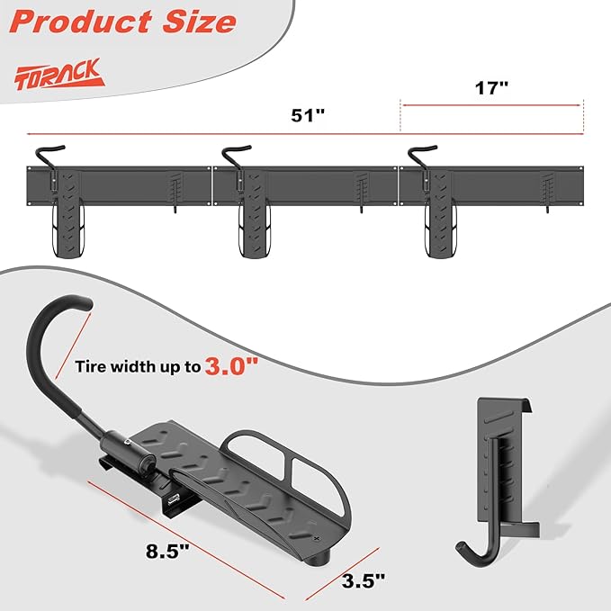 TORACK Wall-Mounted Swivel Bike Rack, Garage Vertical Bike Hangers for 3 Bikes and 3 Helmets Rotating Bike Storage Hooks Holds Up to 300 lbs