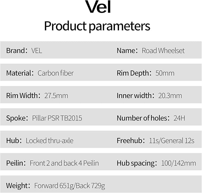 MEROCA VEL Road Bike Carbon Wheelset 700C Clincher Wheelset 50/60mm Deep Disc Brake Clincher/Tubeless Ready, 36T Ratchet Hub, Pillar Spokes