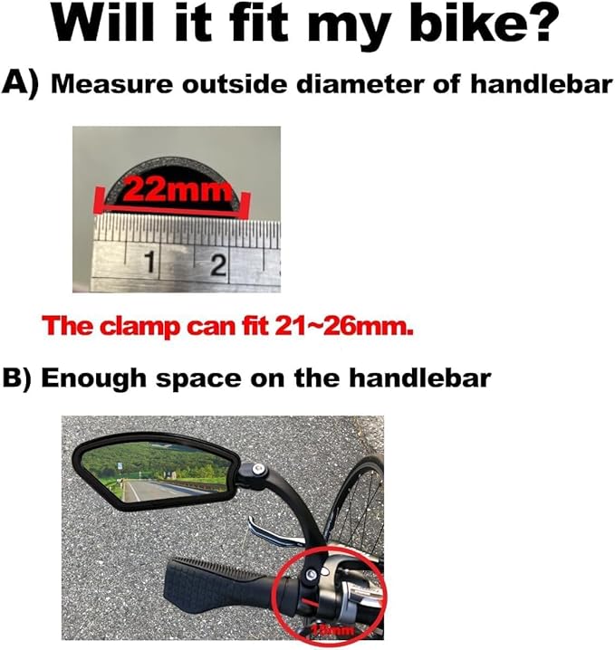 Bike Mirror Handlebar Mount, E-Bike Mirror for Handlebars, HD Glass Lens, Bike Rear View Mirrors, Clear & 360° Adjustable View Bicycle Mirrors for Bikes&E-bikes (Left)