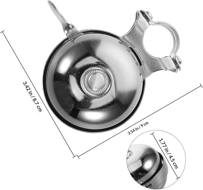 Mikinona Vintage Bike Bell, Silver Metal Bicycle Handlebar Ring Bell for Adults, Manual Rotary Sound Alarm for Road, Mountain, and Retro Bikes