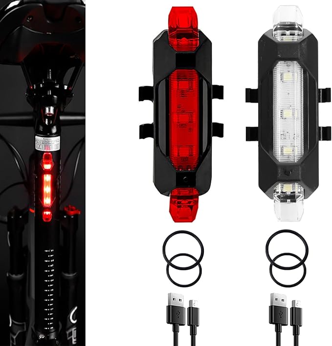 2 Pack USB Rechargeable LED Bicycle Rear Lights Cycling Bike Taillight Safety Lamp Night Essential Waterproof 4 Modes Warning Light for Men Women Kids MTB