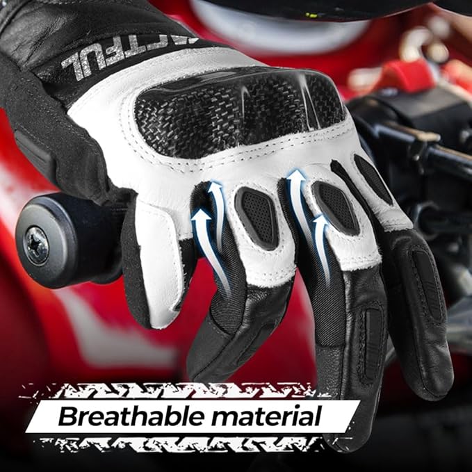 WTACTFUL Goatskin Leather Carbon Knuckle Motorcycle Gloves for Ultimate Protection and Comfort