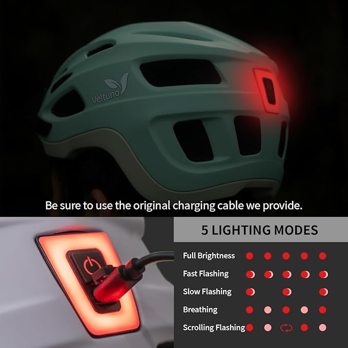 Bike Helmet for Adults, Lightweight Mountain Bicycle Helmet with USB Rechargeable LED Rear Light, Removable Sun Visor for Women, Men, Suitable for Cycling and Commuting