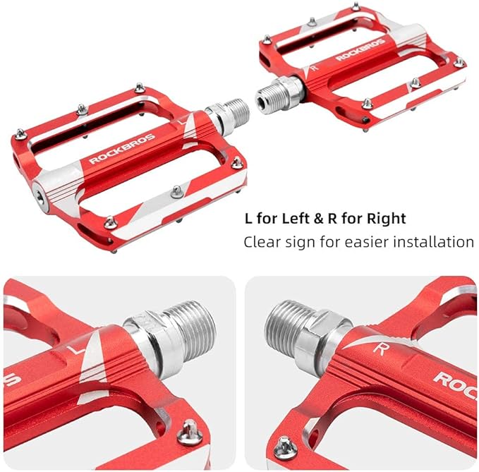 Rock BROS Mountain Bike Pedals Flat Bicycle MTB Pedals 9/16 Lightweight Road Bike Pedals Carbon Fiber Sealed Bearing Alloy Flat Pedals 1 Pair