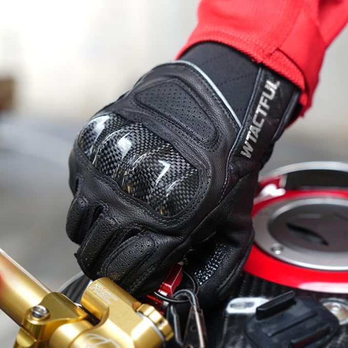 WTACTFUL Goatskin Leather Carbon Knuckle Motorcycle Gloves for Ultimate Protection and Comfort