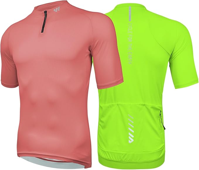 Wulibike Cycling Jersey Men Short Sleeve, Road Bike Shirts 1/4 Zipper with Pockets, Bicycle Clothing Breathable Quick Dry