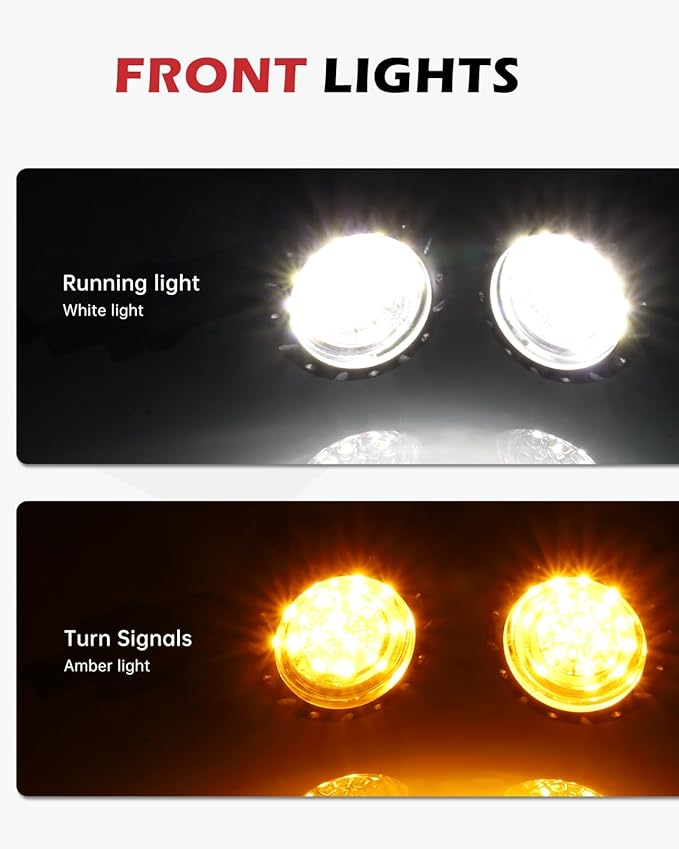 Motorcycle Bullet LED Turn Signal Kit – Front White/Amber & Rear Red/Brake/Amber Lights, Zinc Alloy Housing, M10 Universal Fit for Cruiser Bobber Chopper Custom Bikes(Chrome-Front+Rear)