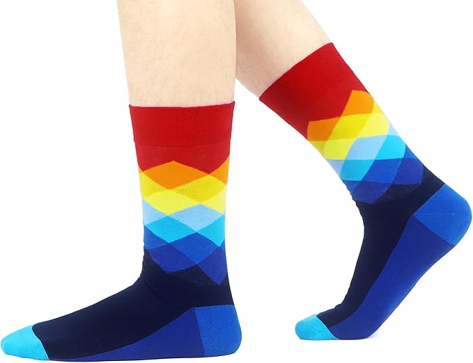 WeciBor Men's Dress Funny Crazy Colorful Novelty Combed Cotton Crew Socks 12 Pack - Size 7-10/10-13/13-15