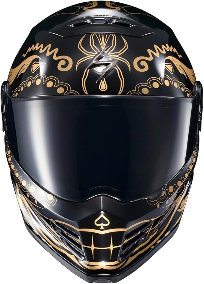 ScorpionEXO Covert FX Full Face Adult Motorcycle Helmet Street Fighter Style - Bluetooth Ready Speaker Pockets DOT ECE El Malo (Gold/Gloss Black - 2X-Large)