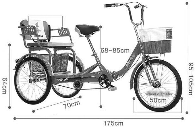 Three Wheel Bike Outdoor 20 Inch Adult Tricycle Trike Bike Cruiser with Rear Bike Basket for Dogs Or Groceries Single Speed Hybrid Commuter Exercise Bike for Women Men Cycling Pedalling