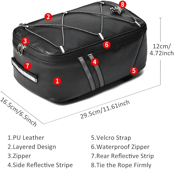 Tookie 8L Rear Carrier Luggage Bike Bag, Waterproof PU Leather Bicycle Rear Seat Cargo Bag Luggage Bike Bag Bicycle Saddle Bag with Rain Cover, Easy to Install