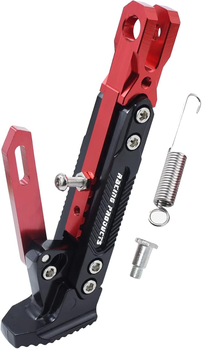 Universal Motorcycle Kickstand Adjustable Foot Side Support Parking Kickstand for Electric Motorbike Parking Foot Side Support Stand (Red)