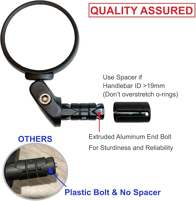 Hafny Bar End Bike/Bicycle Mirror, Stainless Steel Lens, Safe Adjustable Rearview Cycle/E-bike Mirror, HF-MR083 (Black 62mm)
