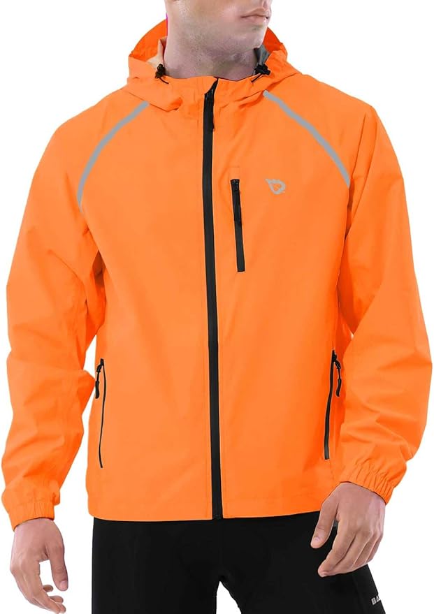baleaf Men's Rain Jacket Waterproof Windbreaker Raincoat Running Cycling Hiking Gear Hood Lightweight Reflective Packable