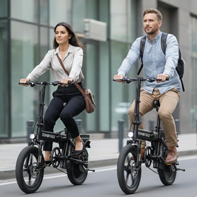 Tomofree 750W Folding Electric Bike, 48V 20AH Removable Battery, 20-25MPH, 14''x 2.1'' Tire, 25-35miles PAS, Front/Full Suspension, 200lbs Load Ebike for Adult, Adult Electric Bicycles for Commute