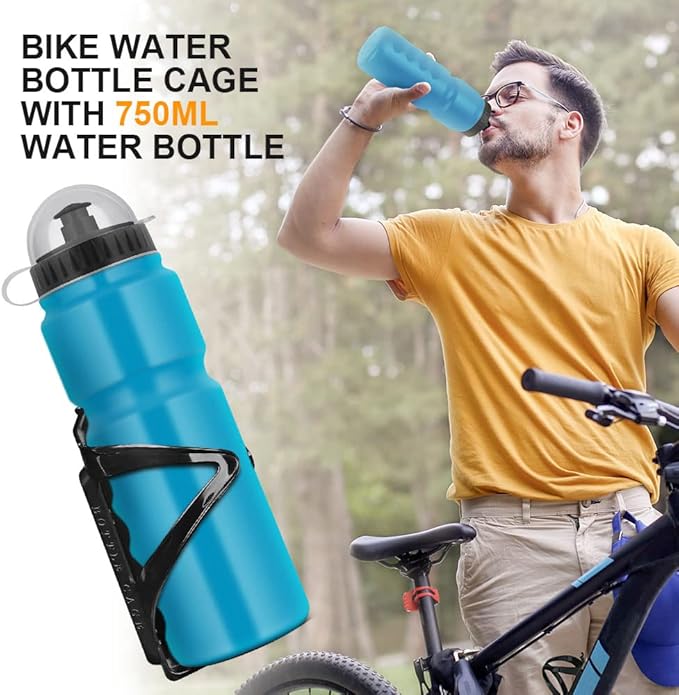 Ainiv Bike Water Bottle Cage with BPA-Free 800ml/28oz Bike Bottle, Black Gloss Strong Bike Water Bottle Holder, Bicycle Cup Holder, Cycling Bottle Holder for Road Bike and Mountain Bike, Blue