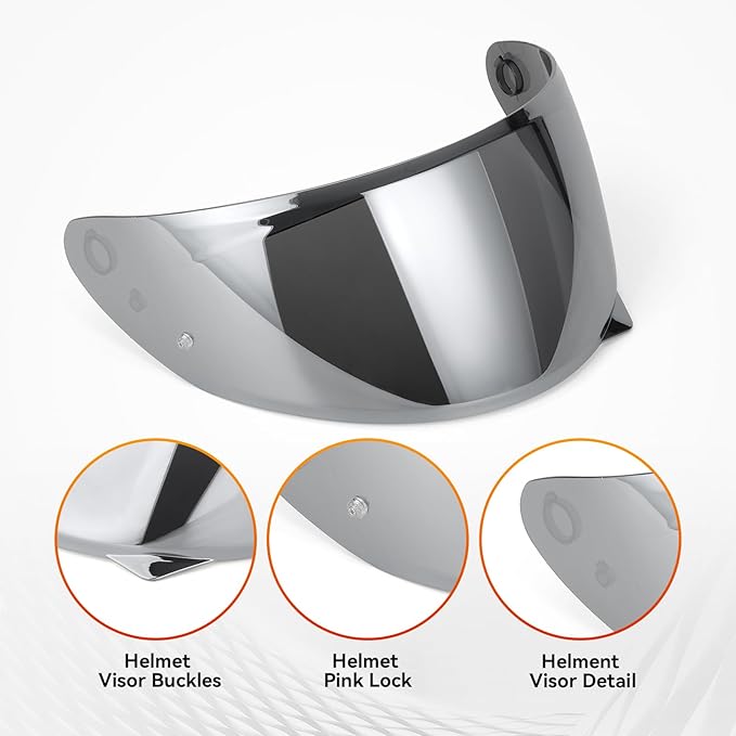 LKV HJ-34P Helment Visor Replacement - HJC C10 Motocycle Helmet Visor UV Protection Face Shield Compatible with HJ34P HJC C10 (Chrome Silver)