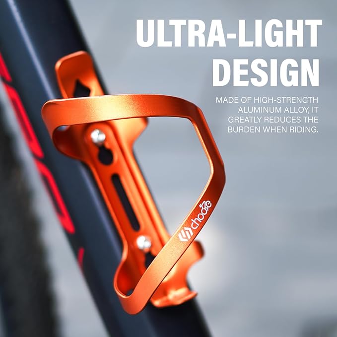 Chooee Mountain Bike Water Bottle Cage, Aluminum Bicycle Water Bottle Holder for Road Bikes Orange 2-Pack