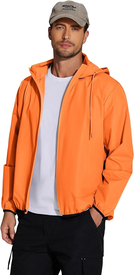 COOFANDY Men's Light Rain Jacket with Hood Packable Waterproof Raincoat Golf Rain Gear Travel Hiking Windbreaker