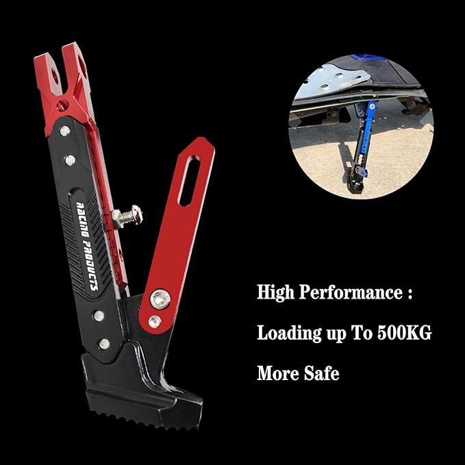 Motorcycle Universal Kickstand Adjustable Modified CNC Aluminum Alloy Adjustable Tripod Holder Kickstand Foot Side Support Stand Motor Scooter Motorbike Motocross Electric Dit Pit Bike （Red) (Red)