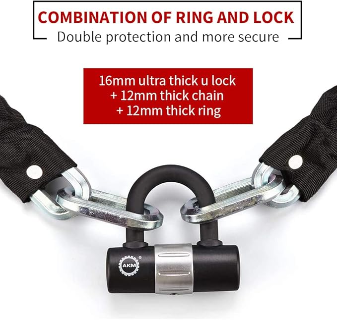 AKM Chain Lock 3-Foot Heavy Duty Bike Chain Lock Durable 12mm Thick Anti-Theft Bicycle Chain Lock with 4Keys Security 16mm U Lock for Bicycle,Moped,Scooter,Motorcycle