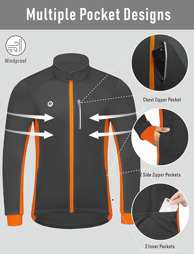 Przewalski Cycling Bike Jackets for Men Winter Thermal Running Jacket Windproof Breathable Reflective Softshell Windbreaker