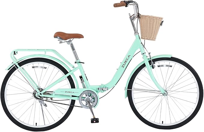 24/26 inch Female Bicycle Single Speed Folding Lady Bike, Durable Steel Frame,Compact Design for Easy Storage and Commuting Multi Color