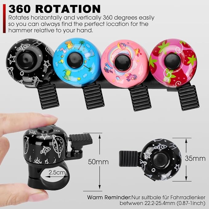 Kid Bike Bell - Bicycle Bell for Kids Boys Girls Adults | 120db Classic Mini Loud Bike Ring - Cool Bike Bell Design with Crisp Clear Sound for MTB,BMX,City Bike,Scooter -Kid Bike Accessories
