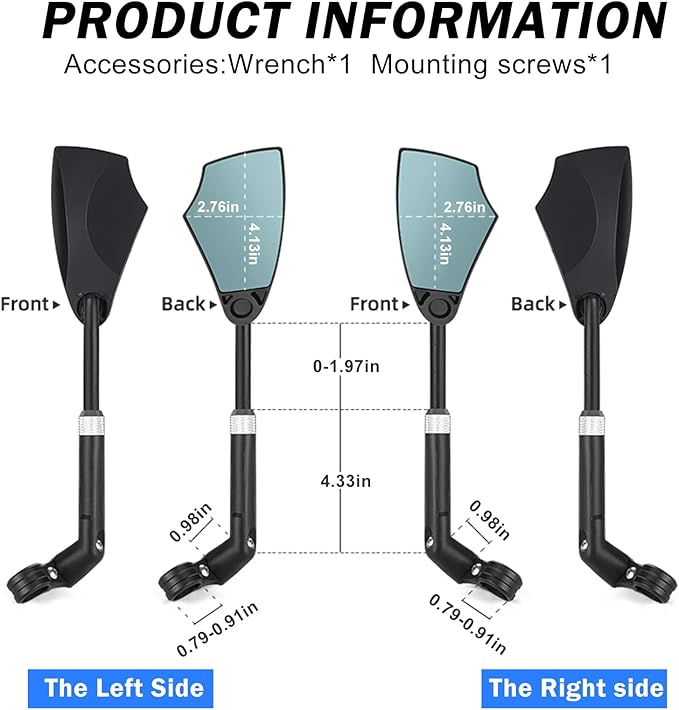 Anti-Glare Handlebar Bike Mirror, Retractable Mirror Rod & 360° HD Adjustable Lens Scratch Resistant, Folding Rear View Mirror Suitable for 20-23mm Handlebar - 1 PAIR