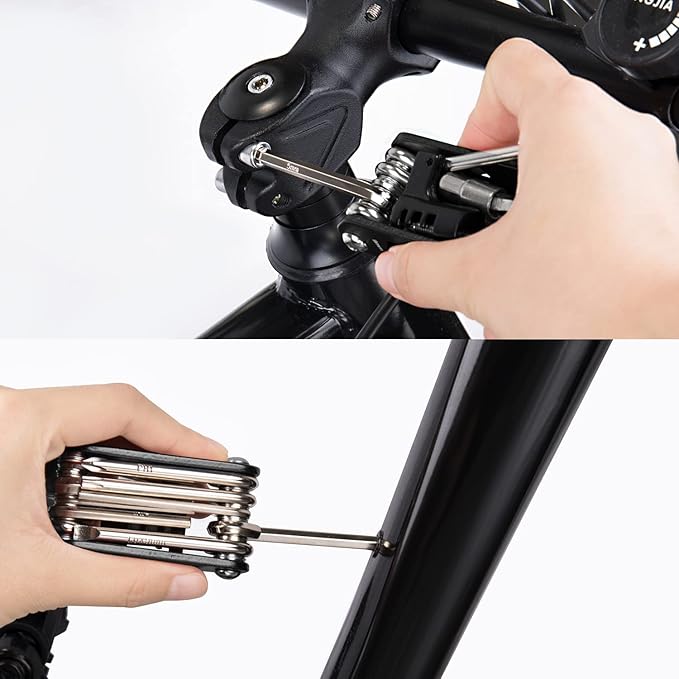 WOTOW Bike Repair Tool Kit & Bike Saddle Bag, 14 in 1 Bike Chain Tool Hex Key Wrench Maintain Accessories Multitool Set with Portable Under Seat Bag for Road Mountain Commuter Bicycle