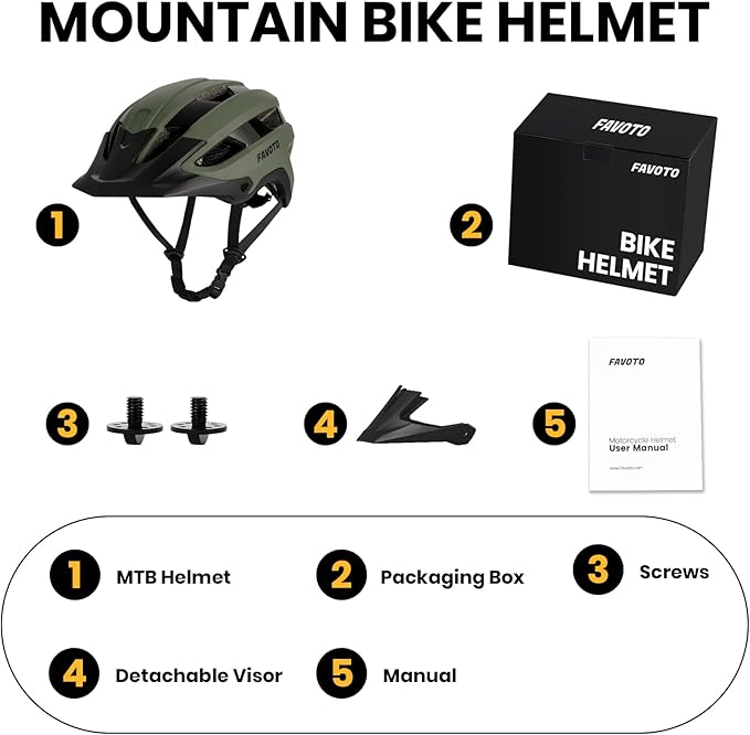 Favoto Mountain Bike Helmet Adult - Lightweight CPSC Certified with Reinforced Spine and Detachable Visor, MTB Road Bicycle Helmet, Adjustable 59-61cm Men Women