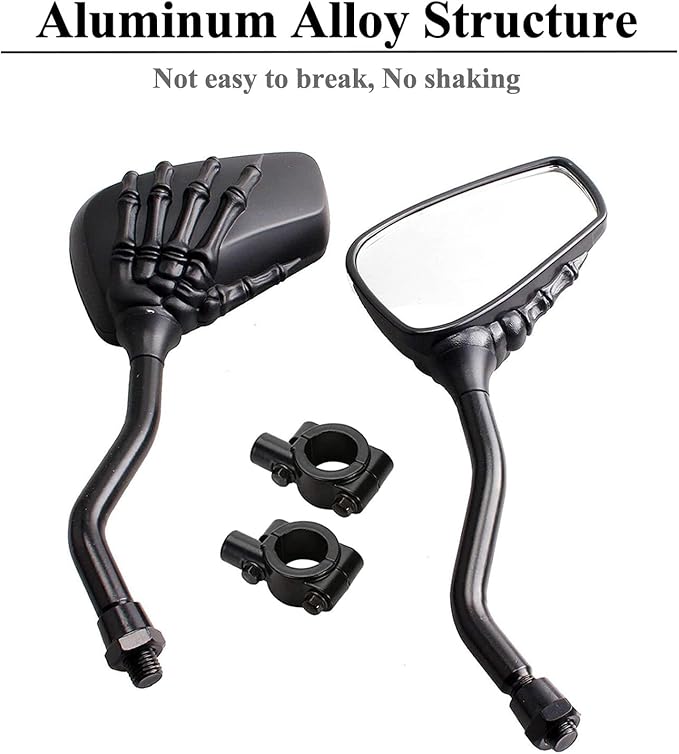 Pairs of Distinctive Skull Skeleton Hand Bicycle Mirror, Rearview Side Mirror Handlebar Mirror Mount Holder Clamp Adaptor 10mm for Scooter Moped Bike Standard Bike Motorcycle
