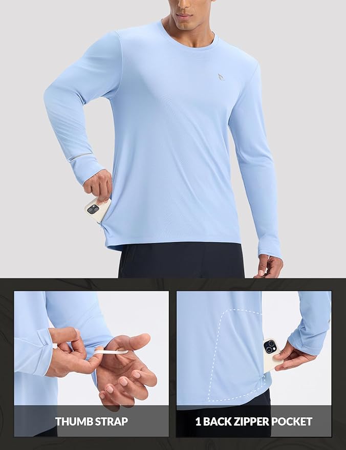 baleaf Men's Mountain Bike Shirts Long Sleeve Loose-fit Cycling Jersey Zipper Pocket UPF 50+ Workout Hiking Athletic Running