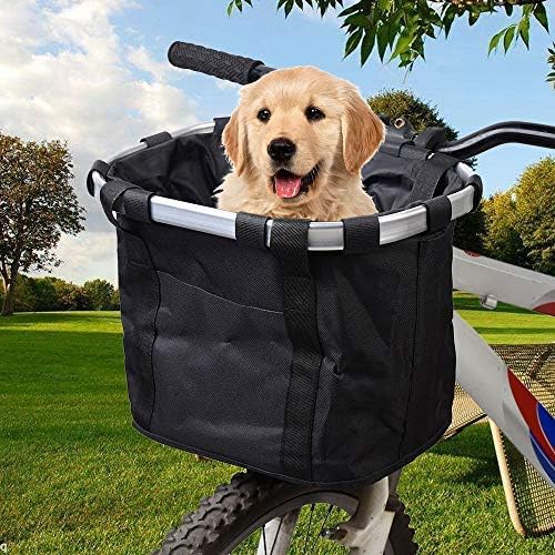 Lixada Bike Basket, Small Pet Cat Dog Carrier Bicycle Handlebar Front Basket Folding Detachable Removable Easy Install Quick Released Picnic Shopping Bag, Max. Bearing: 11lbs