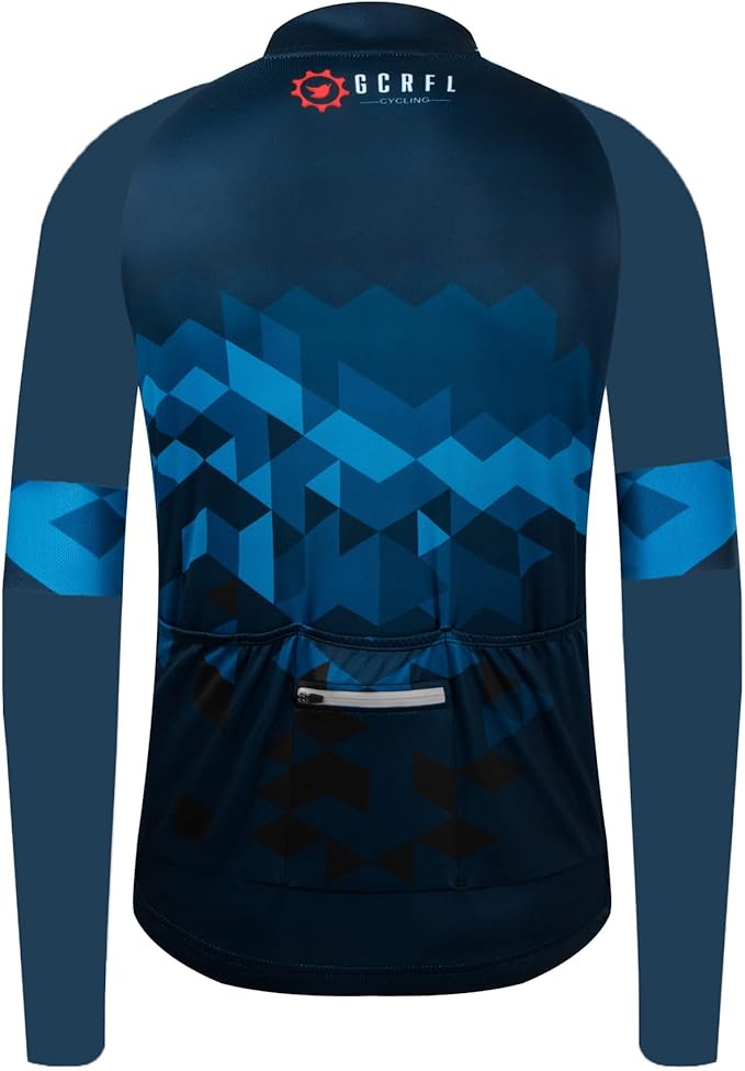 GCRFL Men's Cycling Jersey Long Sleeve Biking Shirt with 3+1 Zipper Pocket Breathable Quick Dry Bicycle Jersey
