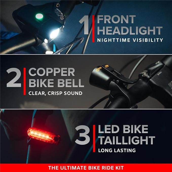 BX-500 Powerful USB-C Bike Lights Front & Back – New 500 Lumens LED - Bicycle Headlight & Taillight Set – USBC Rechargeable – Waterproof - Safety for Night Riding (Optional - Premium Bike Bell)