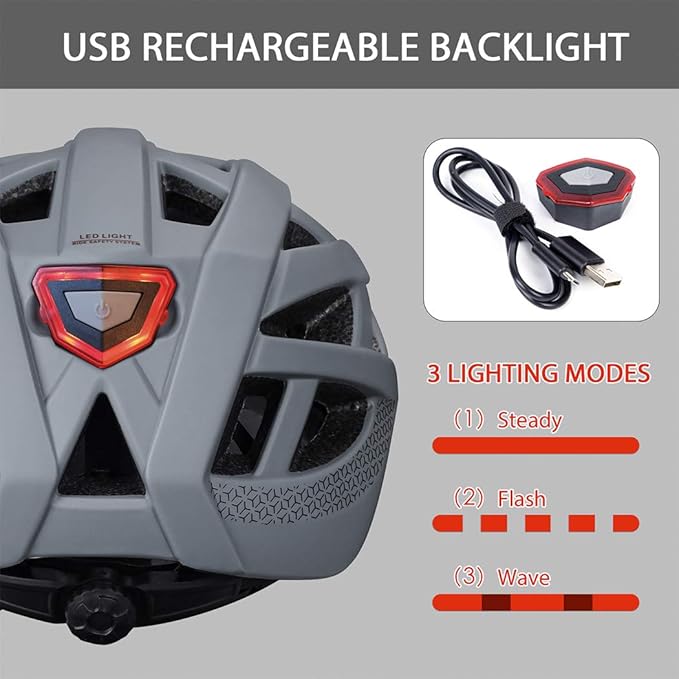 Adult-Men-Women Bike Helmet with Light - Mountain Road Bicycle Helmet with Replacement Pads & Detachable Visor