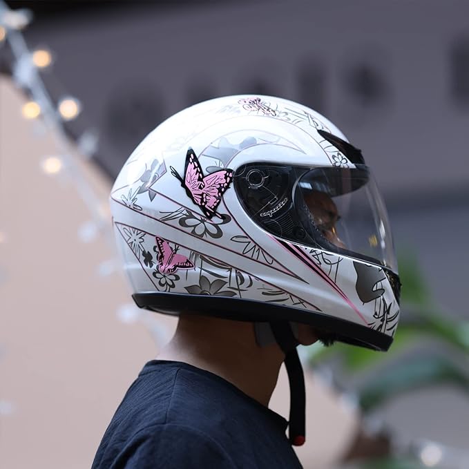 TCT-MOTORPARTS Adult Helmet DOT Flip Up Full Face Pink Butterfly Street Dirt Bike Helmet Motocross ATV Helmet for Women Men (Medium)