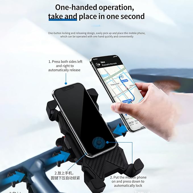 Motorcycle Phone Mount - [Windproof Up to 150 MPH] [Compatible with 7.2-Inch Large-Screen Phones] | Bicycle Phone Holder, Motorcycle Handlebar Phone Clip, Fits iPhone 16 Pro Max