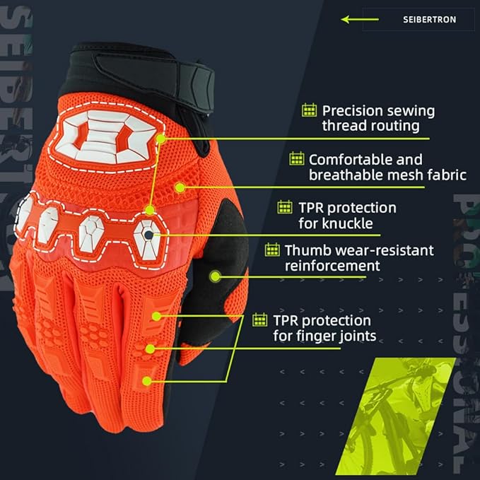 Seibertron Unisex BMX MX ATV MTB Racing Mountain Bike Bicycle Cycling Off-Road/Dirt Bike Gloves Road Racing Motorcycle Motocross Sports Gloves Touch Recognition Full Finger Glove