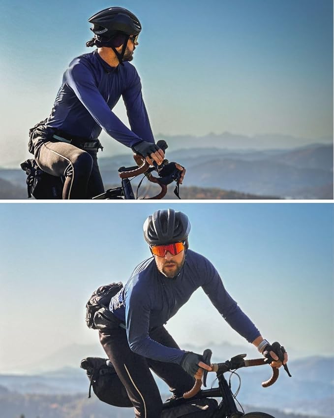 Men's Cycling Jerseys Long Sleeve Bike Biking Shirts Full Zip with Pockets Road Bicycle Clothing