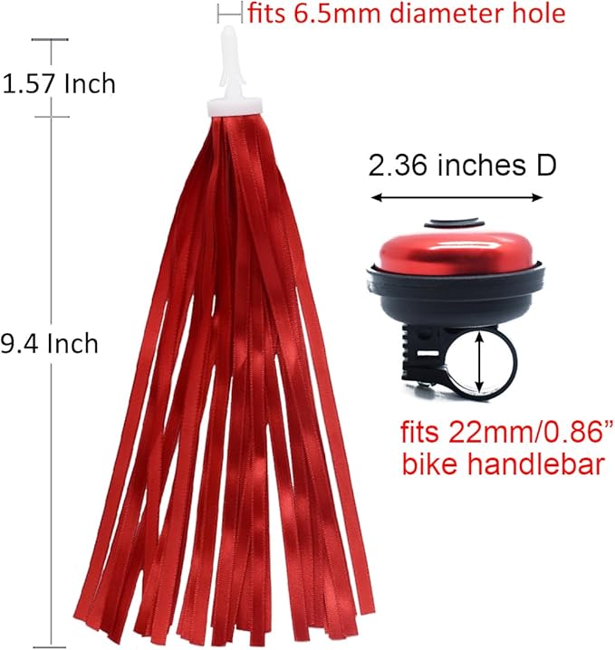 Red Bike Bell Red Bike Streamers Ribbon Bicycle Tassels for Bike Handlebar Decorations