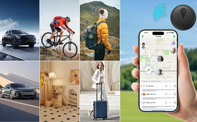 GPS Tracker for Vehicles Cars Kids & Pets Real-Time Global Coverage No SIM Card/No Subscription Long Standby Mini Waterproof Portable Tracking Device for Dogs Elderly & Assets (Android & iOS)