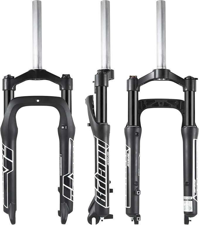 BOLANY Fat Tire MTB Suspension Fork, 20/26 x 4.0 inch 1 1/8 Straight Tube 100mm Travel Spacing Hub 135mm Manual Lockout 9mm QR Oil Spring Front Forks for Snow Beach XC Mountain Bike