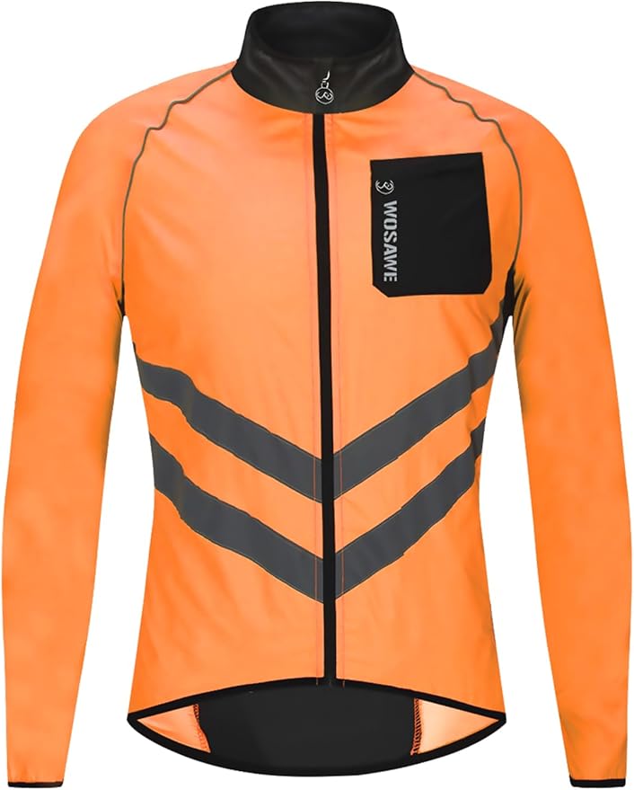 WOSAWE Men's High Visibility Cycling Wind Jacket Water Resistance Reflective Windbreaker