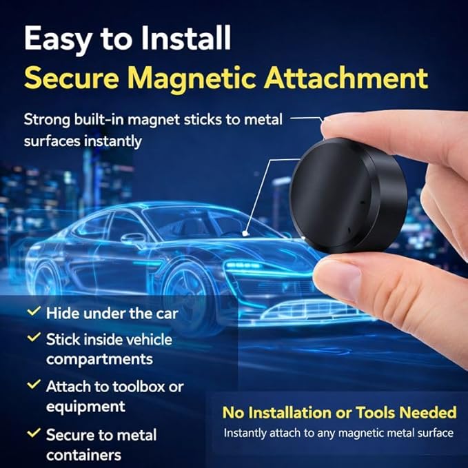 GPS Tracker for Vehicles – No Subscription, SIM Card Not Included (Self-Provided), Free App for Real-Time Tracking, Speed Alerts, Vibration Notifications, Electronic Fence, Hidden Car Tracker