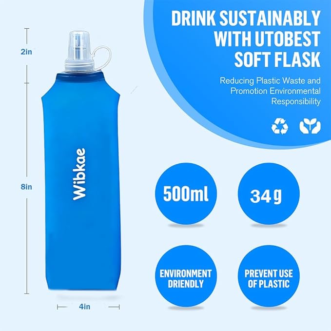 Soft Flask, 2 Pack Soft Flask Running Bottles 500ml,TPU Foldable Running Flask, Portable Collapsible Flask Handheld for Travel Traveling Hiking Cycling City Walk